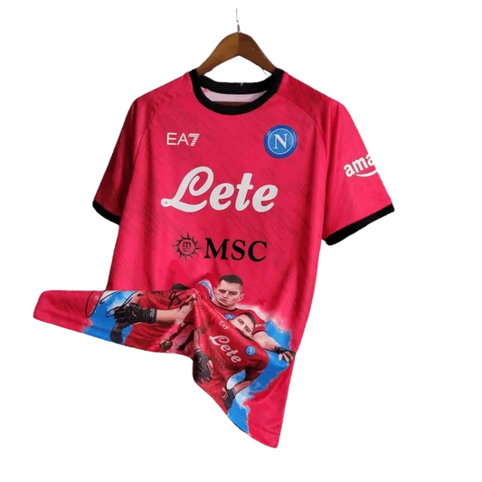 23-24 Napoli Face Game Lozano Red Kit - Fan version Retro-footballkits