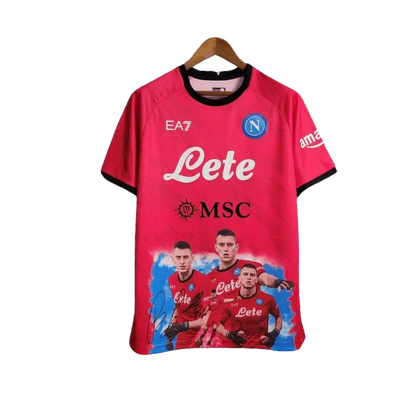 23-24 Napoli Face Game Lozano Red Kit - Fan version Retro-footballkits